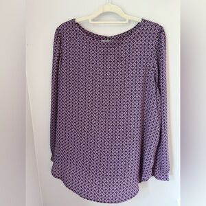 Premise Purple and Pink Geometric Blouse, long sleeve crew‎ neck